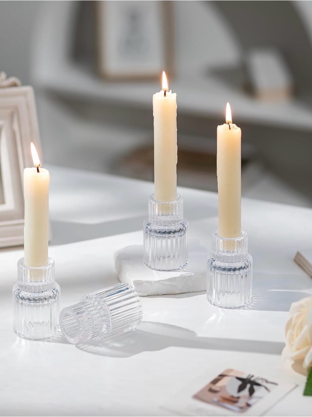 20 Glass Ribbed Candle Holders - Home Accents